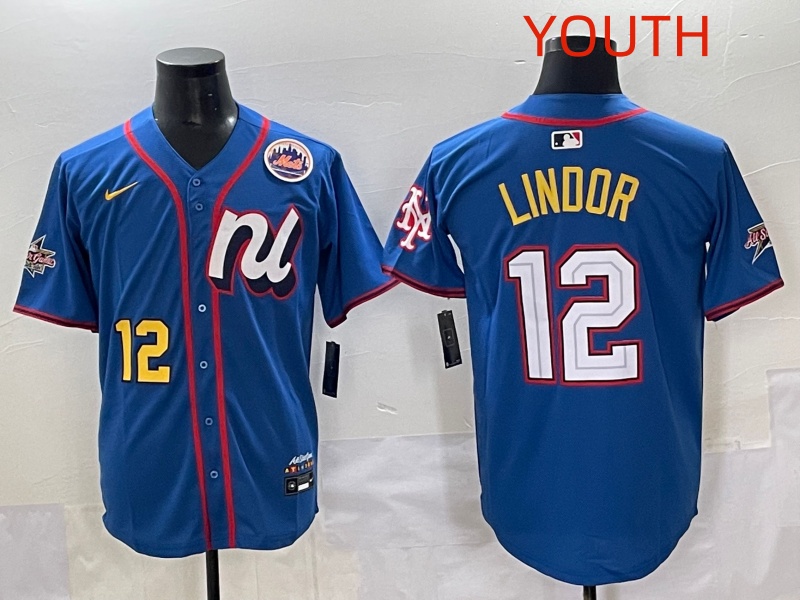 Youth 2025 New York Mets 12 Lindor Blue Nike 2025 MLB All Star Jersey style 006